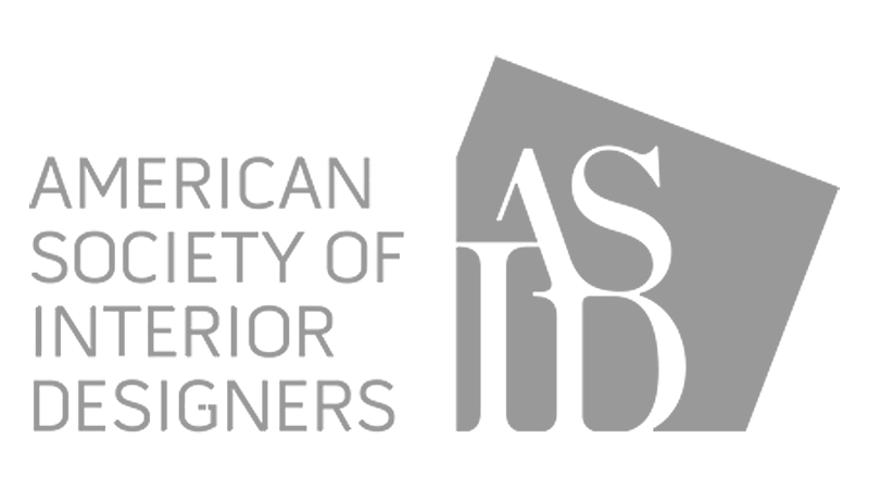 Logo of the American Society of Interior Designers featuring text and geometric shapes in black, gray, and white.