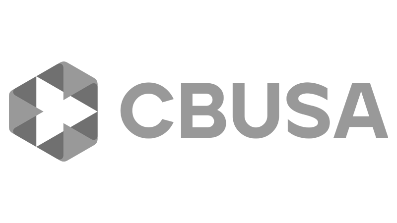 CBUSA logo with a hexagonal shape made of gray arrow-like segments.